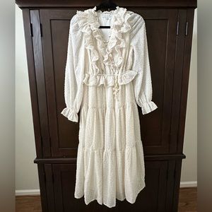 Moon River Cream Ruffle Midi Dress